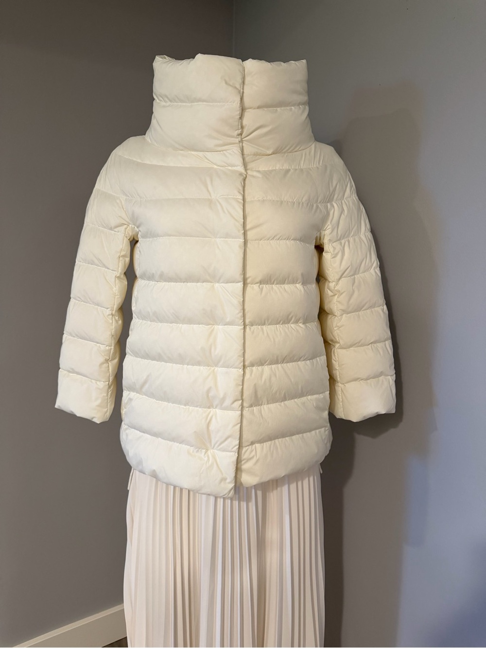 Herno Cream Quilted Puffer Jacket with High Collar